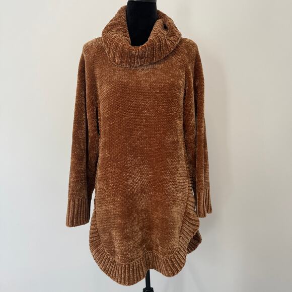 Anthropologie Moth Belinda Chenille Cowl Turtleneck Brown Sweater Tunic Size Sm - Picture 2 of 10